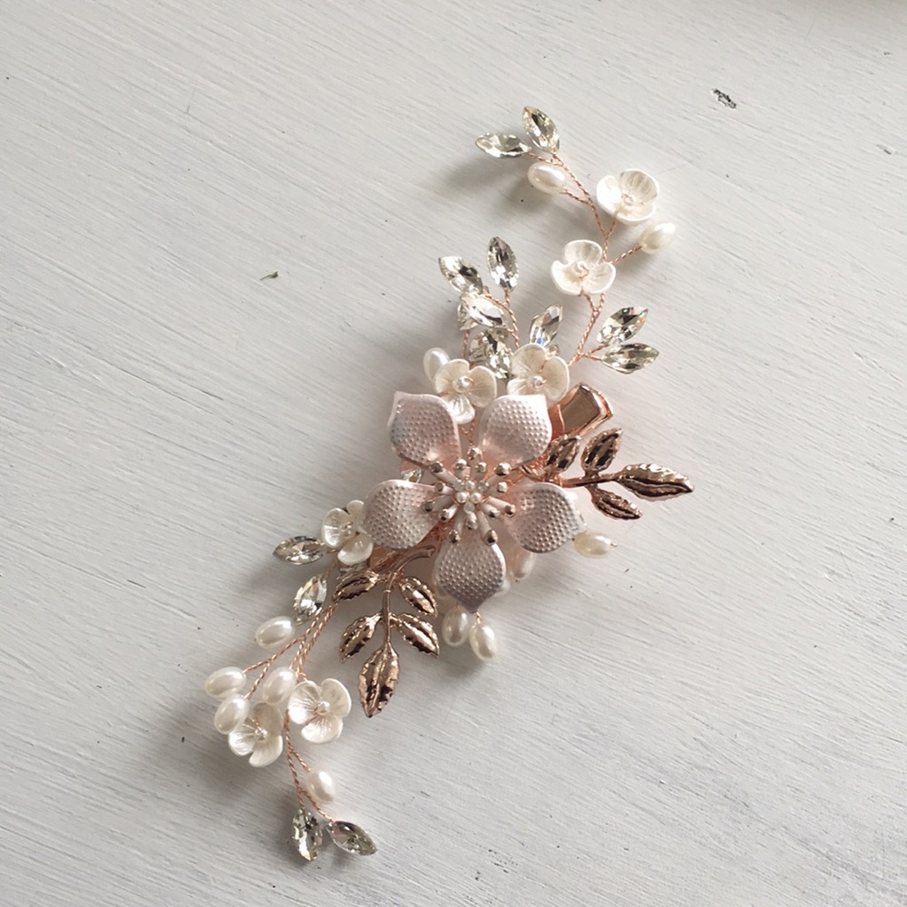 Rose Gold Floral Bridal Comb